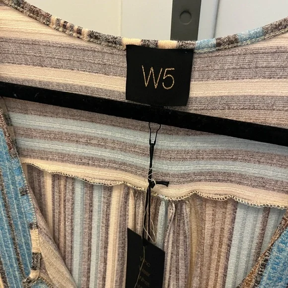 W5 Women's Striped Sleeveless Top - Blue and Brown - Picture 2 of 4